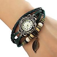womens watch bohemian strap watch leaf pendent leather weave bracelet  ...