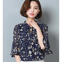 womens casualdaily vintage blouse print stand length sleeve rayon