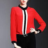 Women\'s Going out Formal Work Simple Street chic Sophisticated Spring Summer Shirt, Solid Shirt Collar Long Sleeve Red Black Acrylic Thin