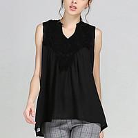 Women\'s Plus Size / Casual/Daily Street chic Summer Blouse, Solid V Neck Sleeveless White / Black Rayon / Polyester Thin
