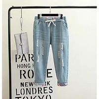 womens loose jeans pants casualdaily simple solid ripped mid rise draw ...