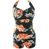 womens straped one piece floral polyester green yellow