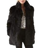 Women\'s Plus Size Going out Street chic Fur Coat, Solid Long Sleeve Winter Black Faux Fur Cotton Polyester Thick