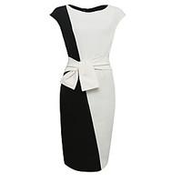 Women\'s Plus Size Party Vintage Bodycon Dress, Color Block Round Neck Knee-length Sleeveless White Cotton Polyester SummerHigh