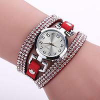Women\'s Bohemian Style Crystal Leather Band White Case Analog Quartz Bracelet Fashion Watch
