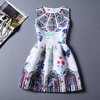 womens casualdaily beach holiday vintage a line dress print round neck ...