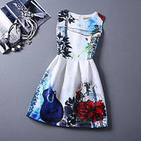 womens casualdaily beach holiday vintage a line dress floral round nec ...
