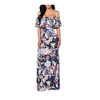 Women\'s Casual/Daily A Line Dress, Floral Off Shoulder Maxi Short Sleeve Polyester All Seasons Mid Rise Micro-elastic Medium