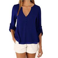 Women\'s Beach Sexy Summer Blouse, Solid V Neck Long Sleeve Linen Thin