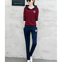 womens sport daily simple spring hoodie pant suits striped hooded long ...