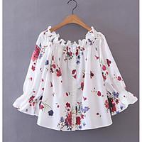 womens daily simple t shirt floral boat neck 34 length sleeve cotton b ...