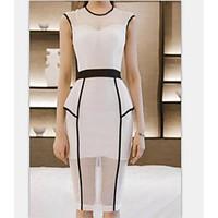 Women\'s Going out Casual/Daily Work Sexy Bodycon Dress, Solid Round Neck Knee-length Sleeveless Polyester Summer High Rise Micro-elastic