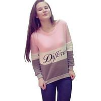 womens casual sweatshirt letter round neck micro elastic cotton long s ...