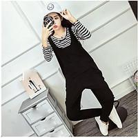Women\'s Casual/Daily Simple Spring T-shirt Pant Suits, Solid Round Neck Long Sleeve Micro-elastic