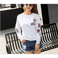 Women\'s Casual/Daily Sweatshirt Letter 3D Print Round Neck Micro-elastic Cotton Long Sleeve Spring