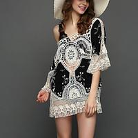 women beach holiday sexy vintage loose hollow out blouse dressprint la ...