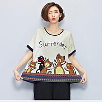 womens casualdaily cute summer blouse animal print round neck short sl ...