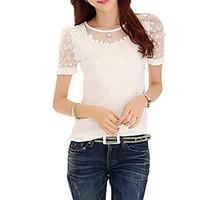 Women\'s Going out Simple / Street chic T-shirt, Jacquard Round Neck Short Sleeve White Cotton / Rayon Thin