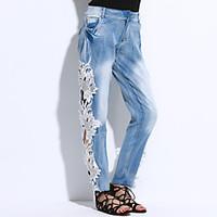 Women\'s Lace Solid Blue Jeans PantsVintage