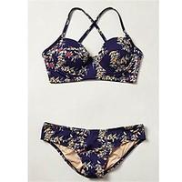 womens bikini floral polyester dark blue