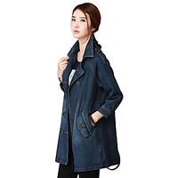 Women\'s Going out Casual/Daily Work Simple Street chic Spring Fall Blazer, Solid Round Neck Long Sleeve Regular Rayon