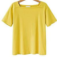 Women\'s Plus Size Casual/Daily Simple Summer T-shirt, Solid Square Neck Short Sleeve Cotton Medium