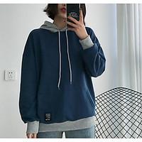 womens casualdaily hoodie solid round neck stretchy cotton long sleeve ...