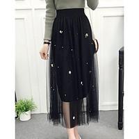 womens mid rise casualdaily midi skirts simple swing tulle solid sprin ...