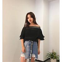 womens casualdaily cute blouse solid boat neck short sleeve polyester