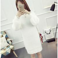 Women\'s Going out Party Sexy Sweater Dress, Solid Off Shoulder Above Knee Long Sleeve Cotton Winter Mid Rise Micro-elastic Thick