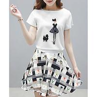 womens casualdaily simple summer t shirt skirt suits geometric round n ...