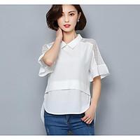 womens casualdaily simple shirt solid stand long sleeve others