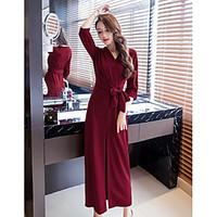 womens casualdaily street chic swing dress solid v neck maxi length sl ...