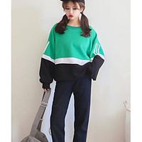 womens casualdaily sweatshirt color block round neck strenchy cotton l ...