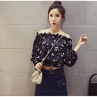 womens daily casual sexy cute spring blouse solid flowerfloral boat ne ...