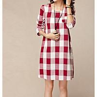 womens going out casualdaily simple cute a line dress check round neck ...