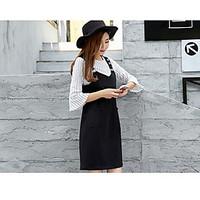 Women\'s Casual/Daily Simple Summer T-shirt Dress Suits, Solid Round Neck ½ Length Sleeve Micro-elastic