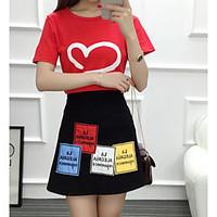 womens going out cute summer t shirt skirt suits geometric round neck  ...