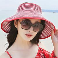 Women Bohemia Summer Beach Empty Head Stripe Portable Folding Bowknot Straw Hat