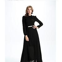 womens going out loose dress solid round neck maxi long sleeve silk su ...