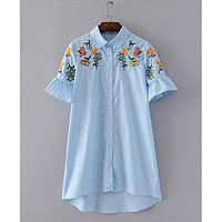 Women\'s Daily Simple Summer Shirt, Embroidery Shirt Collar Short Sleeve Polyester