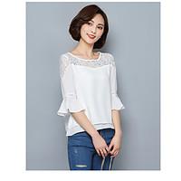 Women\'s Casual/Daily Simple Summer T-shirt, Solid Round Neck ½ Length Sleeve Rayon Opaque