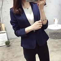 Women\'s Casual/Daily Simple Spring Blazer, Solid Notch Lapel Long Sleeve Short Cotton Polyester