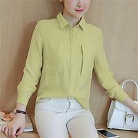 Women\'s Casual/Daily Simple Spring Summer Shirt, Solid Shirt Collar Long Sleeve Polyester Thin