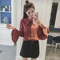 womens casualdaily simple blouse solid round neck long sleeve cotton p ...