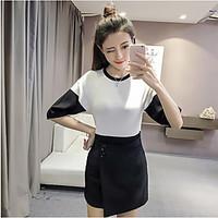 womens casualdaily simple t shirt solid color block round neck length  ...