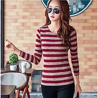 womens casualdaily simple t shirt striped round neck long sleeve cotto ...