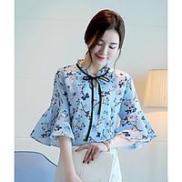 Women\'s Casual/Daily Simple Spring Summer Blouse, Floral Asymmetrical ½ Length Sleeve Others Thin