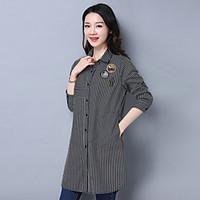 womens casualdaily simple shirt striped stand long sleeve cotton