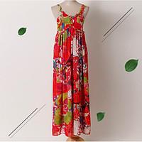 Women\'s Going out Beach Holiday Simple Loose Dress, Floral Strap Above Knee Sleeveless Polyester Summer High Rise Inelastic Thin